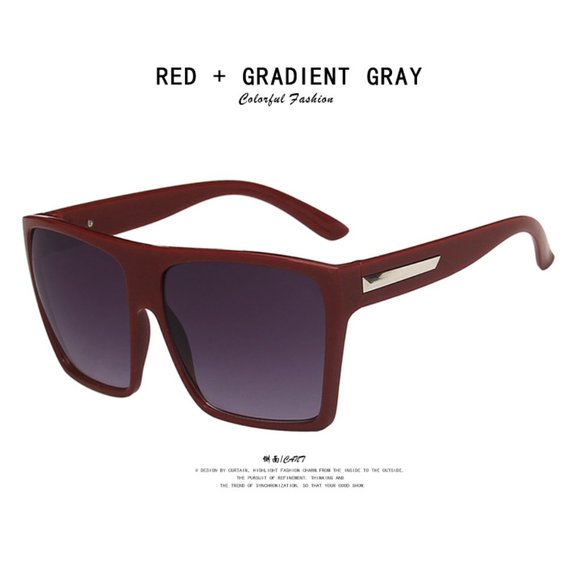 Retro Square Red Sunglasses - Picture 3 of 10